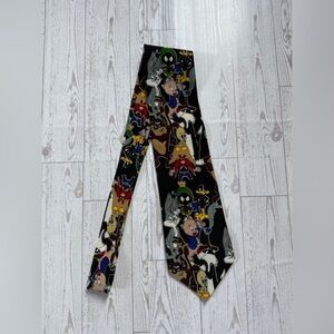 Warner Bros. Black Tie with Colorful Looney Tunes Characters 1993 100% Silk